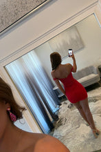 Load image into Gallery viewer, Glitter Off-the-Shoulder Beaded Lace Homecoming Dress with Sheer Corset Bodice
