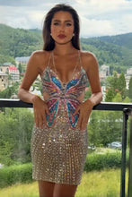 Load image into Gallery viewer, Glittering Butterfly Rhinestone Bodycon Homecoming Dress with Cutout Sides
