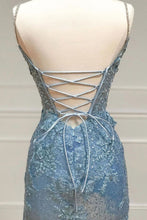 Load image into Gallery viewer, Glittter Sequin Mermaid Spaghetti Straps Long Corset Prom Dress With Appliques