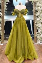 Load image into Gallery viewer, Gorgeous A-Line Off The Shoulder Long Tulle Prom Dress with Beading
