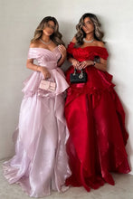 Load image into Gallery viewer, Gorgeous A-Line Pink Off The Shoulder Long Ruffle Formal Party Dress
