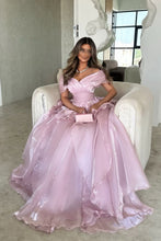 Load image into Gallery viewer, Gorgeous A-Line Pink Off The Shoulder Long Ruffle Formal Party Dress
