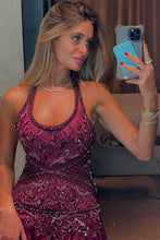Load image into Gallery viewer, Gorgeous A Line Halter Neck Burgundy Short Homecoming Dress with Beading Appliques