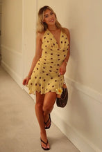 Load image into Gallery viewer, Gorgeous A Line Halter Neck Yellow Polka Dots Short Mini Dress with Ruffles