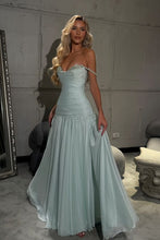 Load image into Gallery viewer, Gorgeous A Line Off the Shoulder Light Blue Long Prom Dress with Beading
