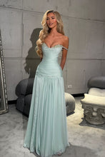 Load image into Gallery viewer, Gorgeous A Line Off the Shoulder Light Blue Long Prom Dress with Beading
