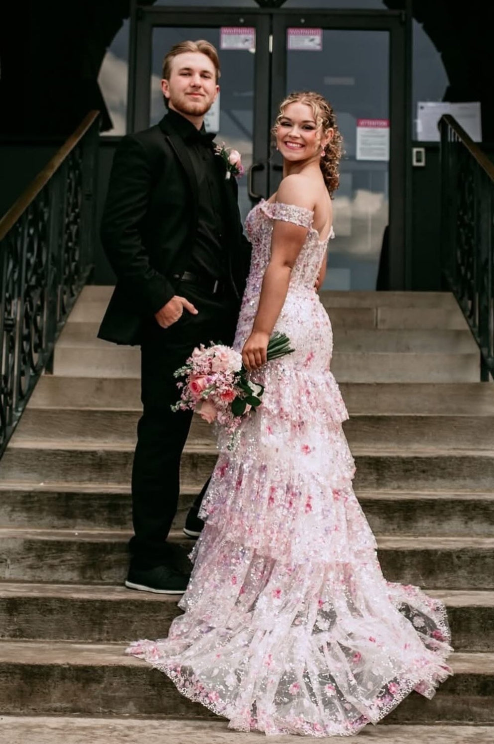 Gorgeous A Line Off the Shoulder Light Pink Corset Prom Dress with Appliques