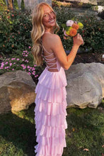 Load image into Gallery viewer, Gorgeous A Line Spaghetti Straps Pink Long Prom Dress with Ruffles
