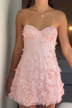Load image into Gallery viewer, Gorgeous A Line Spaghetti Straps Pink Short Homecoming Dress with Appliques Beading