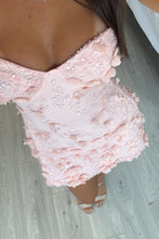 Load image into Gallery viewer, Gorgeous A Line Spaghetti Straps Pink Short Homecoming Dress with Appliques Beading