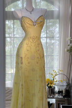 Load image into Gallery viewer, Gorgeous A Line Spaghetti Straps Yellow Long Prom Dress with Appliques Beading
