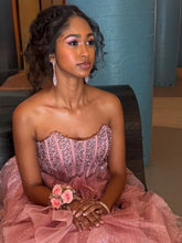 Load image into Gallery viewer, Gorgeous A Line Strapless Pink Corset Long Prom Dress with Beading
