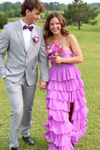 Load image into Gallery viewer, Gorgeous A Line Strapless Purple Long Prom Dress with Criss Cross Back
