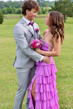 Load image into Gallery viewer, Gorgeous A Line Strapless Purple Long Prom Dress with Criss Cross Back
