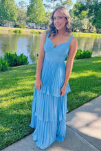 Load image into Gallery viewer, Gorgeous A Line Sweetheart Blue Long Prom Dress with Ruffles
