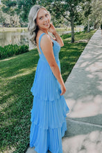 Load image into Gallery viewer, Gorgeous A Line Sweetheart Blue Long Prom Dress with Ruffles