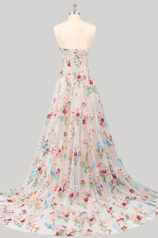 Gorgeous A Line Sweetheart White Long Party Dress with Embroidery