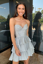 Load image into Gallery viewer, Cute A Line Sweetheart Silver Short Homecoming Dress with Beading
