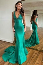 Load image into Gallery viewer, Sexy Deep V-Neck Open Back Mermaid Long Beaded Prom Party Dress
