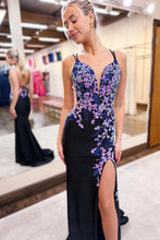 Load image into Gallery viewer, Glitter Mermaid Spaghetti Straps Lace Up Long Prom Dress With Appliques
