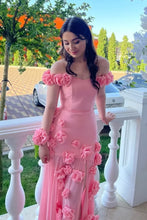 Load image into Gallery viewer, Gorgeous Mermaid Off the Shoulder Candy Pink Long Prom Dress with 3D Flowers