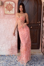 Load image into Gallery viewer, Gorgeous Mermaid Spaghetti Straps Orange Long Prom Dress with Appliques
