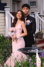 Load image into Gallery viewer, Gorgeous Mermaid Spaghetti Straps Pink Long Prom Dress with Embroidery