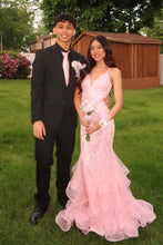 Load image into Gallery viewer, Gorgeous Mermaid Spaghetti Straps Pink Long Prom Dress with Embroidery