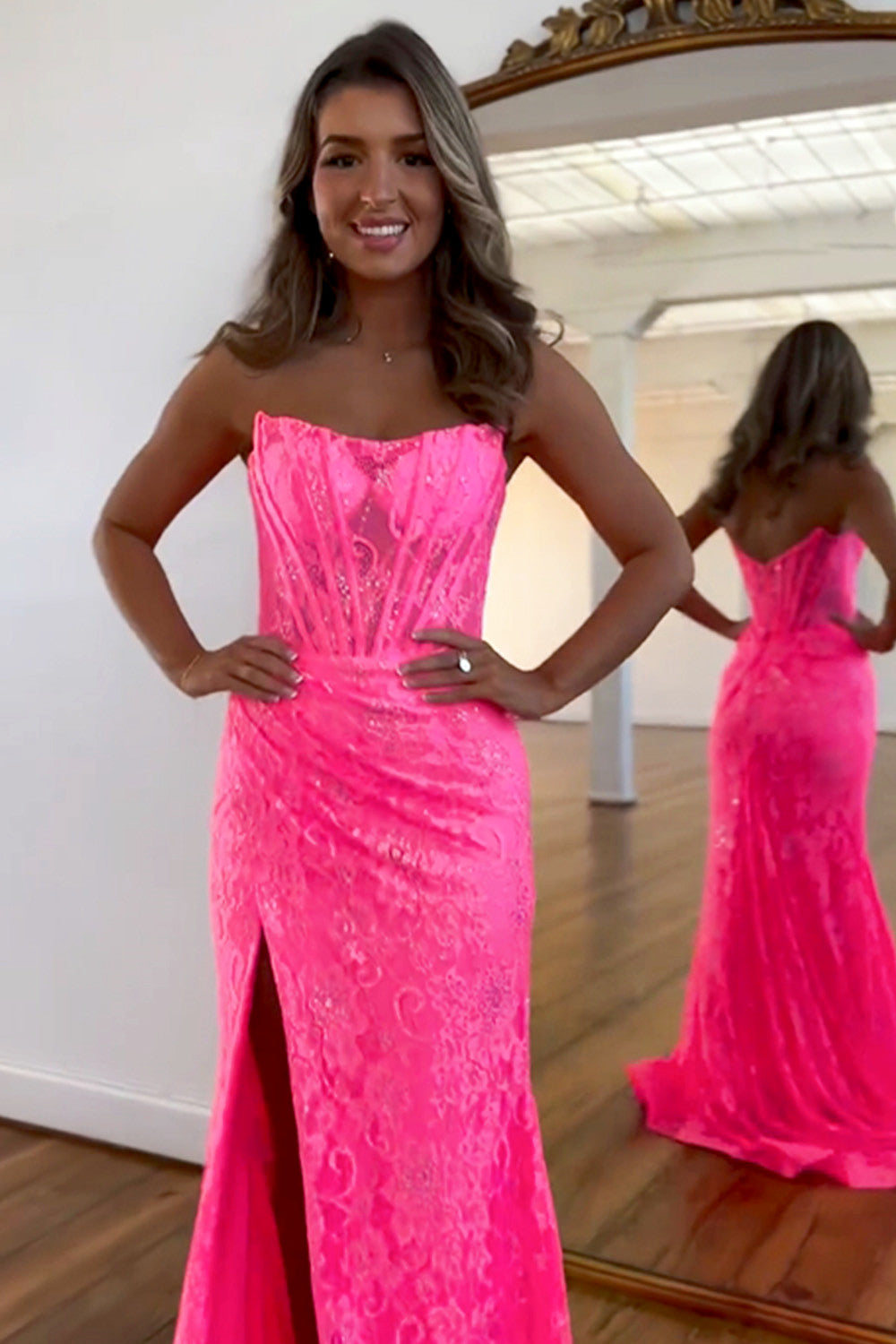 Sparkle Mermaid Strapless Sleeveless Zipper Up Sweep/Brush Train Prom Dress