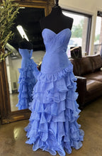 Load image into Gallery viewer, Gorgeous Mermaid Sweetheart Blue Long Prom Dress with Ruffles