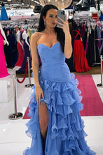 Load image into Gallery viewer, Gorgeous Mermaid Sweetheart Blue Long Prom Dress with Ruffles