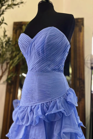 Gorgeous Mermaid Sweetheart Blue Long Prom Dress with Ruffles