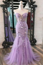Load image into Gallery viewer, Gorgeous Mermaid Sweetheart Lilac Long Prom Dress with 3D Flowers