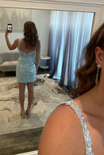 Load image into Gallery viewer, Cute Bodycon Sweetheart Blue Lace Short Homecoming Dress with Bowknot
