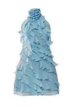 Load image into Gallery viewer, Chic A Line Halter Neck Light Blue Short Homecoming Dress with Appliques