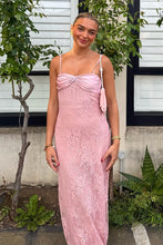 Load image into Gallery viewer, Gorgeous Sheath Spaghetti Straps Pink Long Prom Dress with Lace
