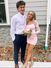 Load image into Gallery viewer, Chic Sheath Square Neck Light Pink Short Homecoming Dress with Long Sleeves

