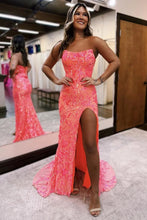 Load image into Gallery viewer, Sequin Mermaid Strapless Lace Up Long Prom Dress With Slit

