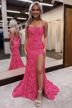 Load image into Gallery viewer, Sequin Mermaid Strapless Lace Up Long Prom Dress With Slit
