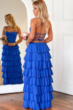 Load image into Gallery viewer, Gorgeous A Line Spaghetti Straps Burgundy Long Prom Dress with Ruffles