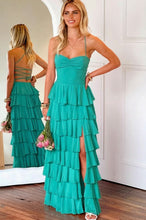 Load image into Gallery viewer, Gorgeous A Line Spaghetti Straps Burgundy Long Prom Dress with Ruffles