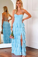 Load image into Gallery viewer, Gorgeous A Line Spaghetti Straps Burgundy Long Prom Dress with Ruffles