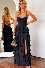 Load image into Gallery viewer, Gorgeous A Line Spaghetti Straps Burgundy Long Prom Dress with Ruffles