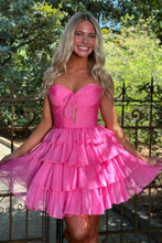 Load image into Gallery viewer, Gorgeous A Line Sweetheart Hot Pink Short Homecoming Dress with Ruffles
