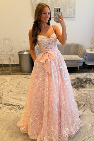 Gorgeous A Line Sweetheart Light Pink Corset Prom Dress with Bowknot