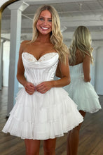 Load image into Gallery viewer, Gorgeous A Line Sweetheart Yellow Corset Homecoming Dress with Appliques Ruffles
