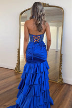 Load image into Gallery viewer, Gorgeous Mermaid Halter Neck Royal Blue Corset Prom Dress with Beading Ruffles