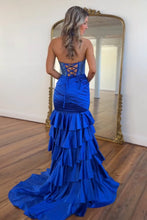 Load image into Gallery viewer, Gorgeous Mermaid Halter Neck Royal Blue Corset Prom Dress with Beading Ruffles