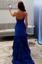 Load image into Gallery viewer, Glitter Red Mermaid Strapless Long Tiered Sequin And Satin Prom Dress
