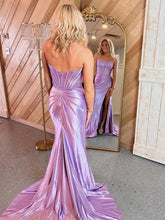 Load image into Gallery viewer, Royal Blue Mermaid Strapless Beaded Top Long Satin Prom Dress
